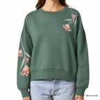 Salbeigrünes Berlin Sweatshirt mit Blumen-Fernsehturmmuster am Model – Mit KI erstellt