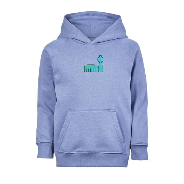 Berlin Hoodie mit Chenille Patch Fernsehturm Brandenburger Tor - blau