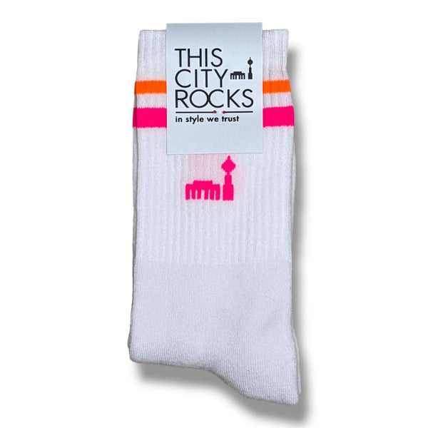 Berlin Sportsocken THIS CITY ROCKS - weiß/neonpink/neonorange