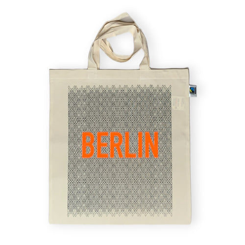 Berlin-Baumwollbeutel mit Fernsehturm-Motiv und neonfarbenem BERLIN-Schriftzug