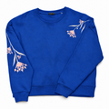 Blaues Berlin Sweatshirt mit rosa Blumen-Fernsehturmmuster, liegend