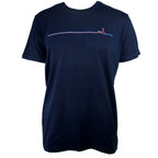 Blaues Berlin-T-Shirt mit feinem Linienmotiv aus Fernsehturm und Brandenburger Tor