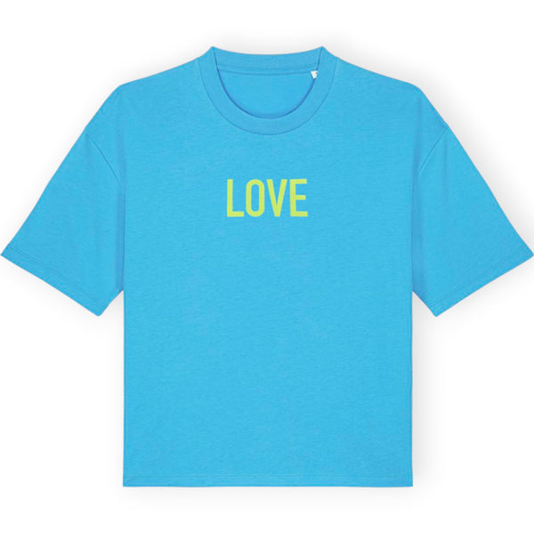 Boxy T-Shirt Love BRLN - blau/gelb