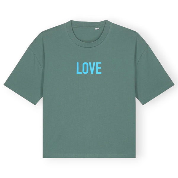 Boxy T-Shirt Love BRLN - grün/blau