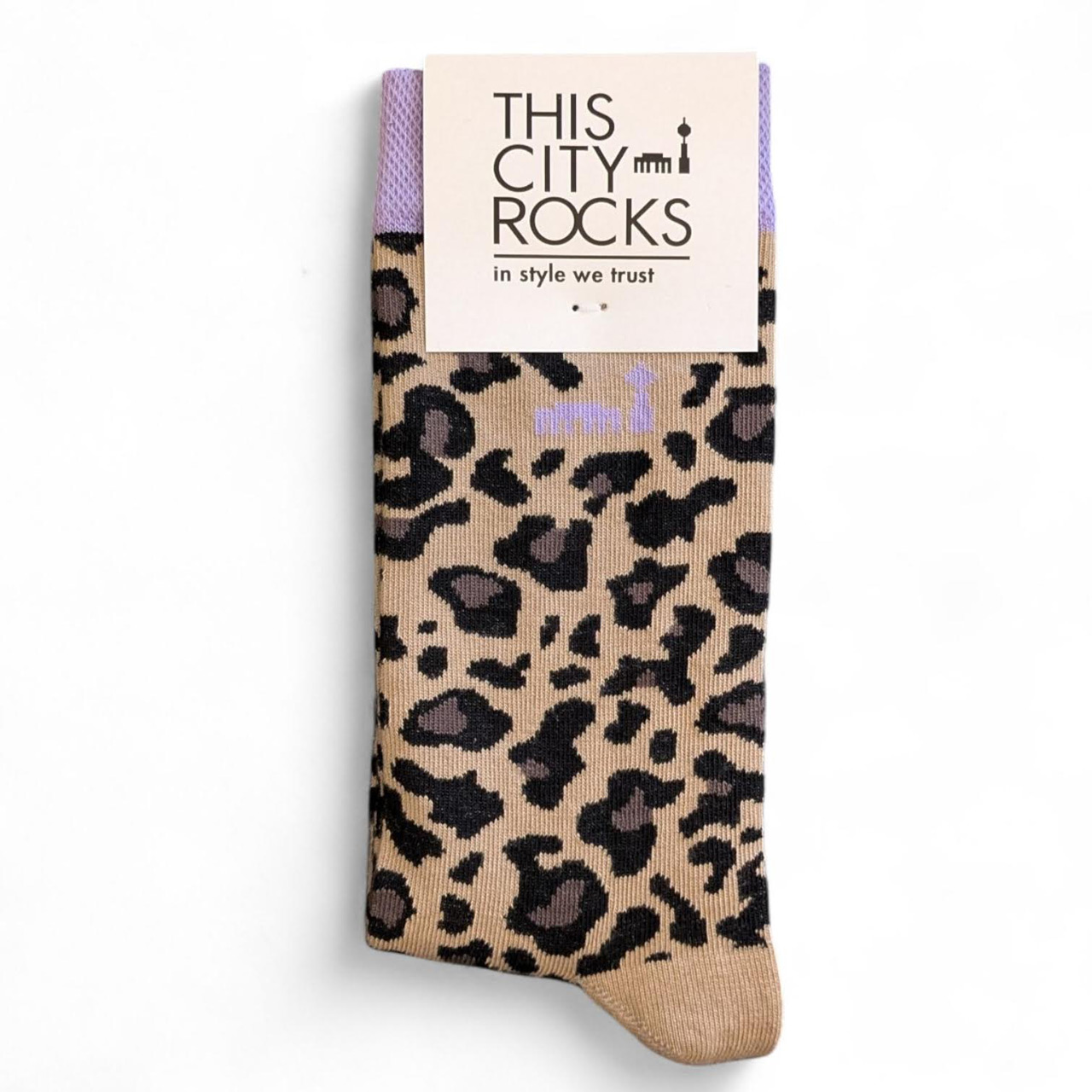 Berlinsocke mit Leopardmuster lila