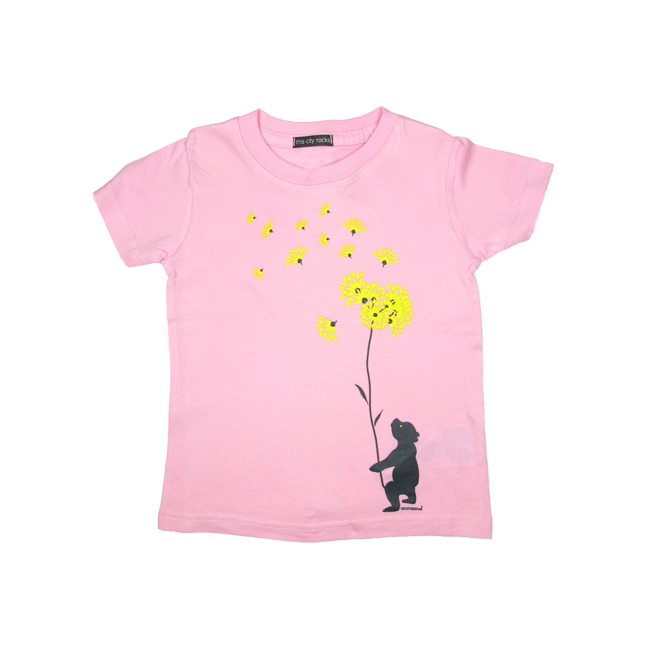 Berlin Design T-Shirt, Berliner Bär Blumen  rosa/gelb