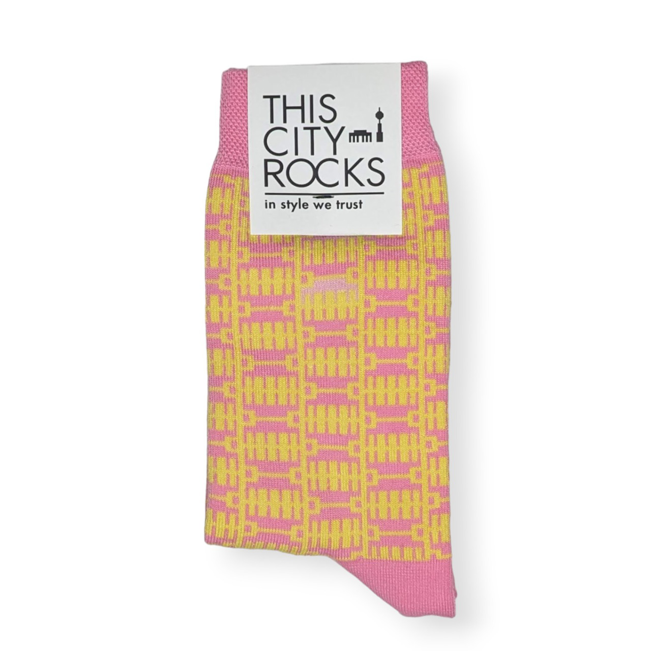 Berlin Design Socken, Brandenburger Tor rosa/gelb