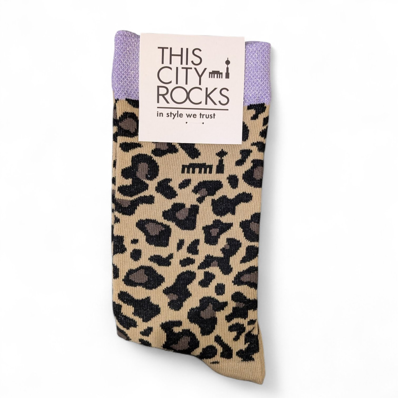 Berlinsocke mit Leopardmuster glitzer lila