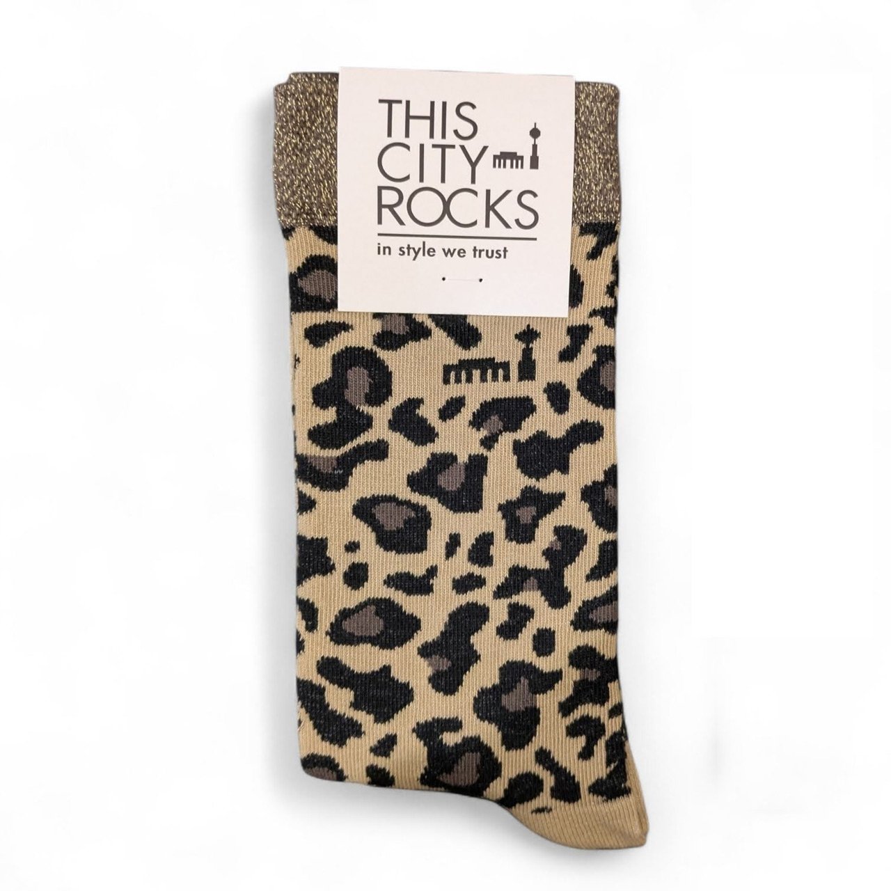 Berlinsocke mit Leopardmuster glitzer braun