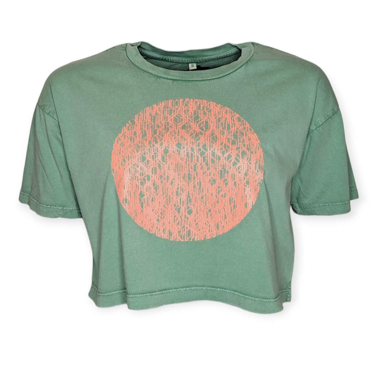 Berlin T-Shirt girls cropped Kreis sage green/ neon