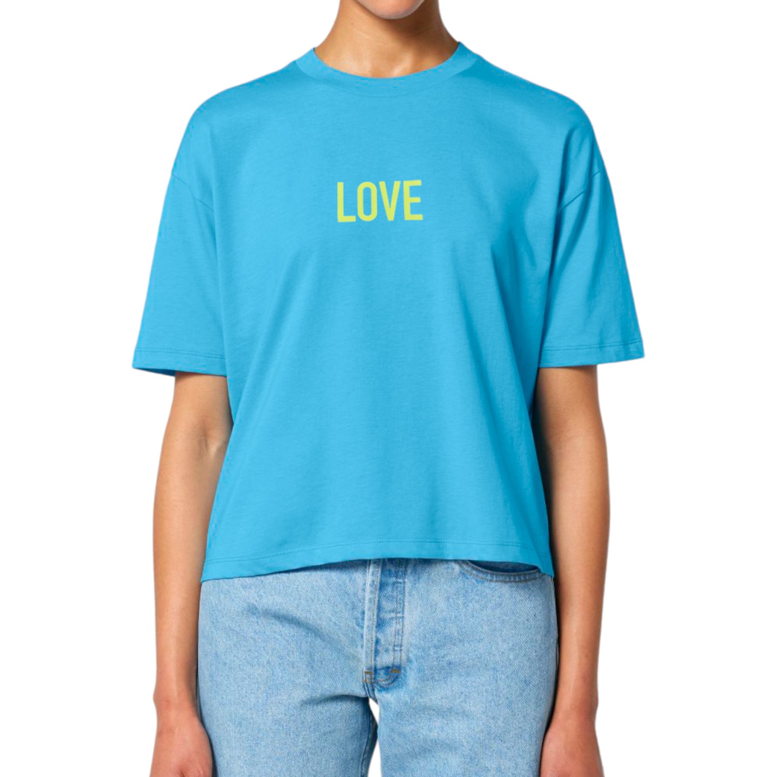 Boxy T-Shirt Love BRLN blau/gelb