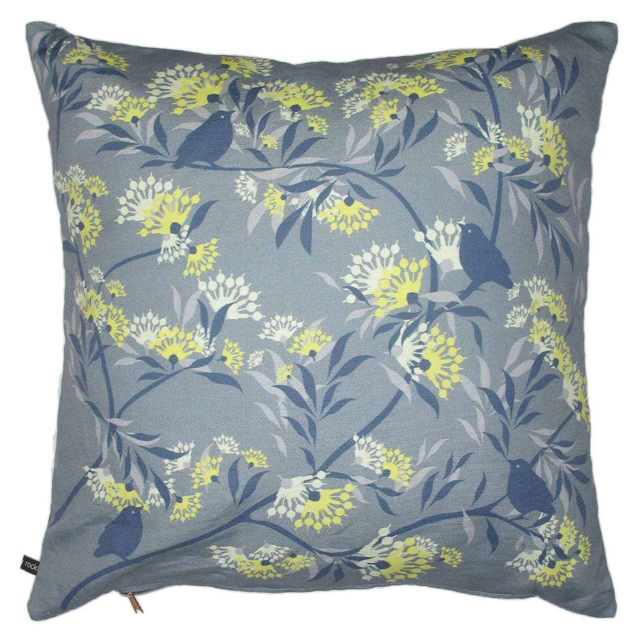 Kissenbezug  Blumen/Vogel gelb grau